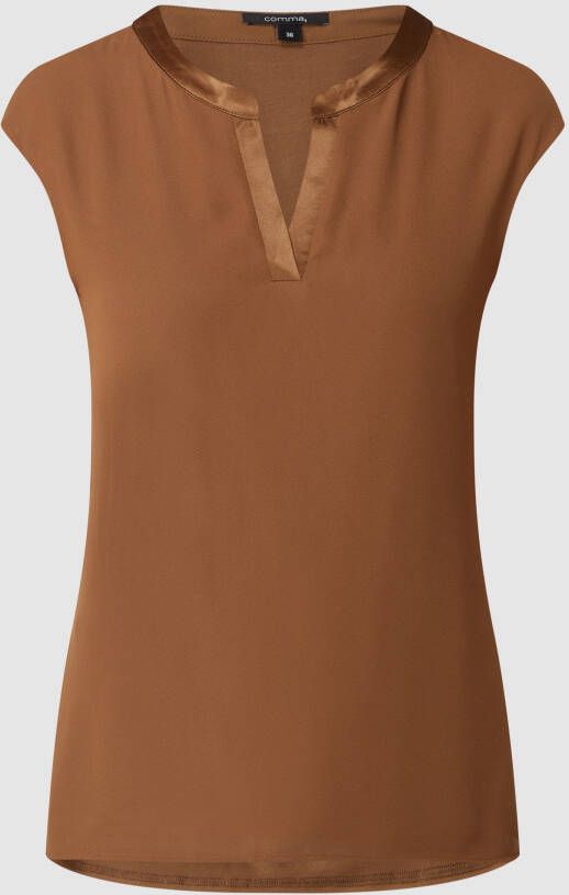 Comma Shirt met V hals in zijdematte look in viscosemix