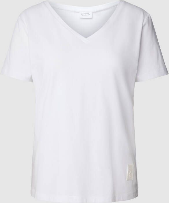 Comma Casual Identity T-shirt met geribde V-hals