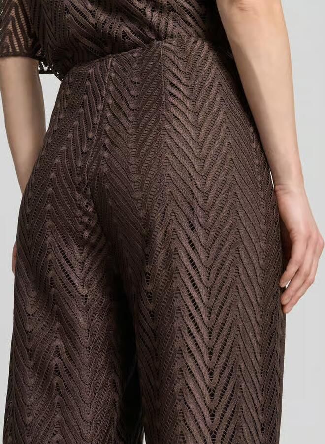 Comma wide leg high waist casual broek donkerbruin - Foto 4