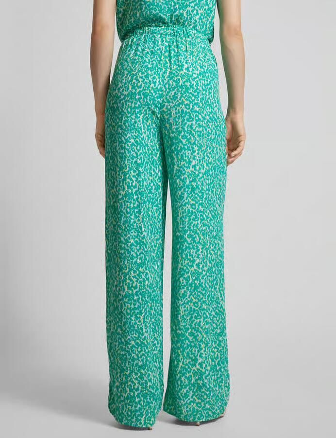 Comma casual identity high waist relaxed broek met all over print groen blauw