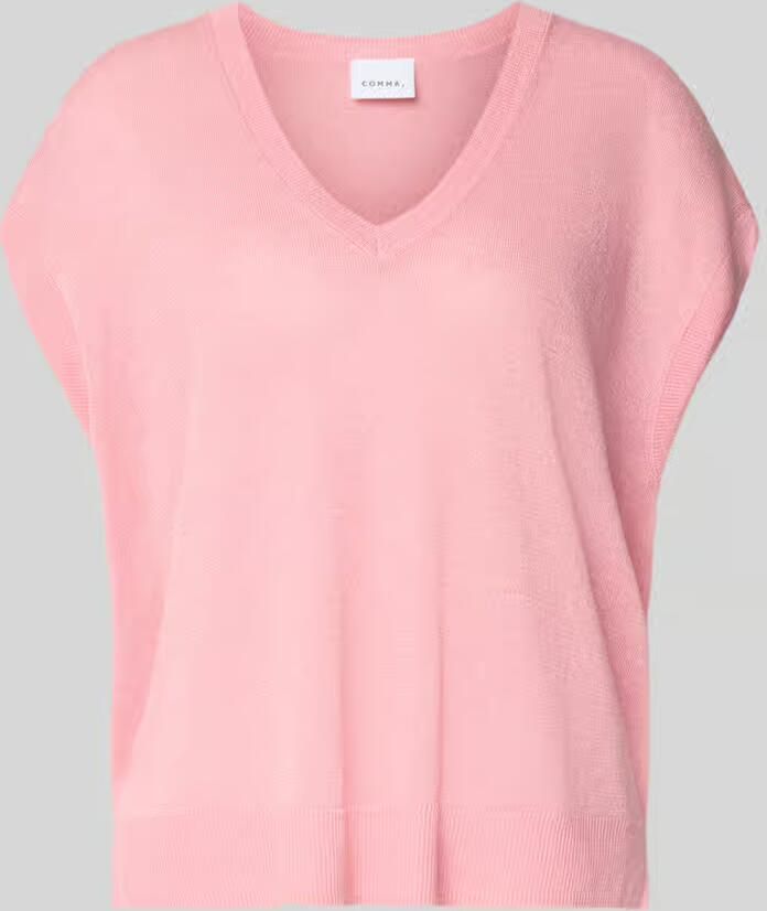 Comma Gebreid shirt van linnenmix met V-hals - Foto 5