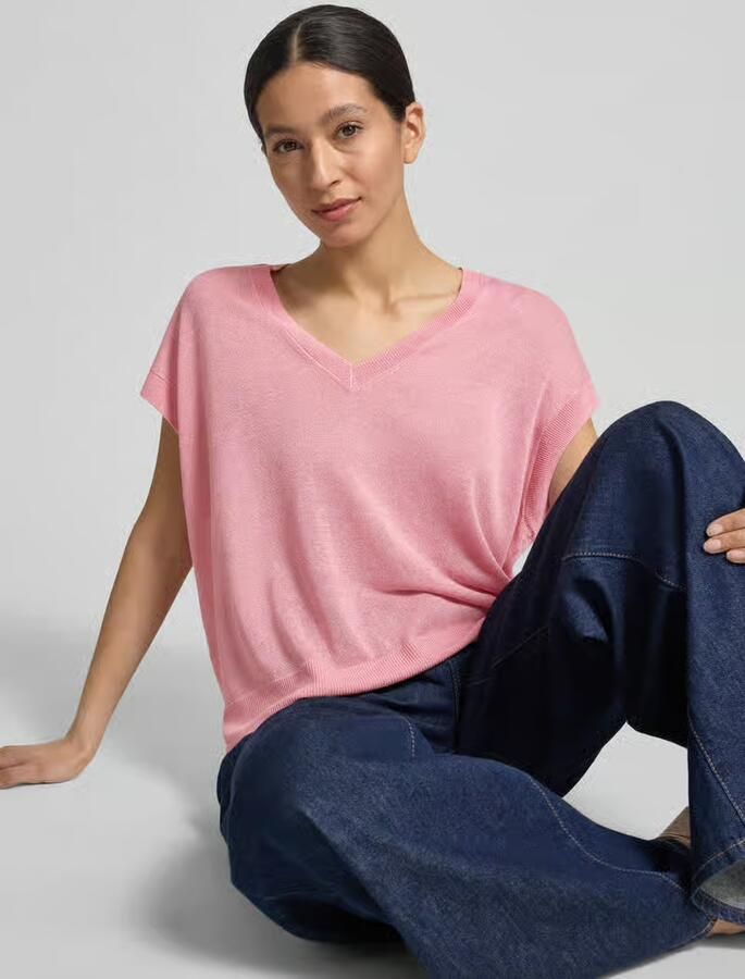 Comma Gebreid shirt van linnenmix met V-hals - Foto 4