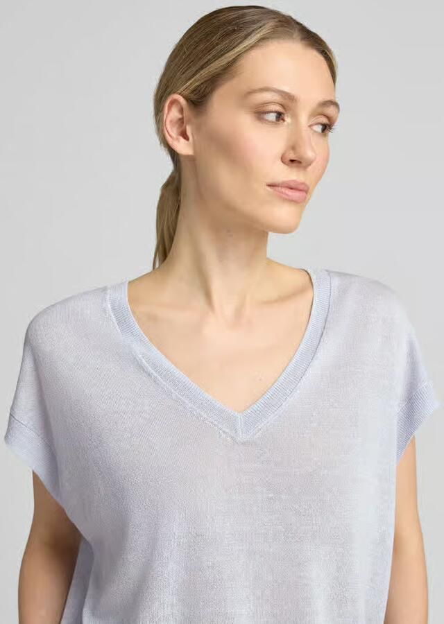 Comma Gebreid shirt van linnenmix met V-hals