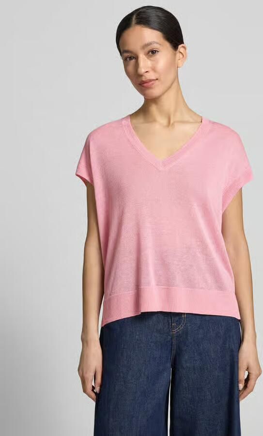 Comma Gebreid shirt van linnenmix met V-hals - Foto 6