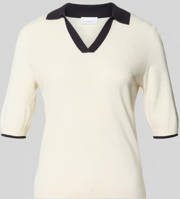 Comma Gebreid shirt van viscosemix met polokraag en V-hals - Foto 2