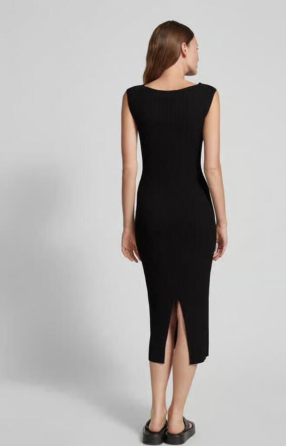 Comma ribgebreide bodycon jurk zwart