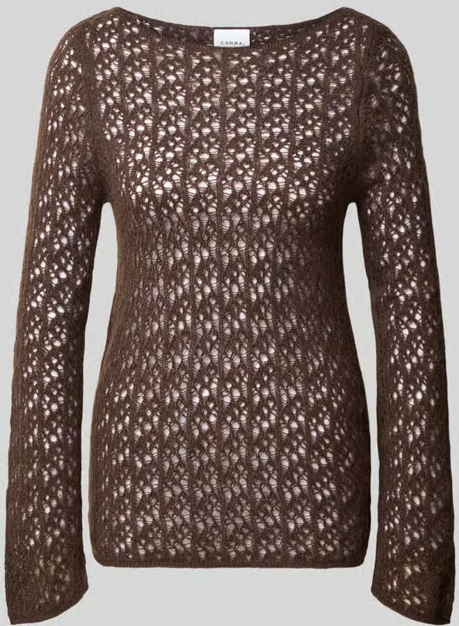 Comma Gebreide pullover met semi-transparante look en ronde hals