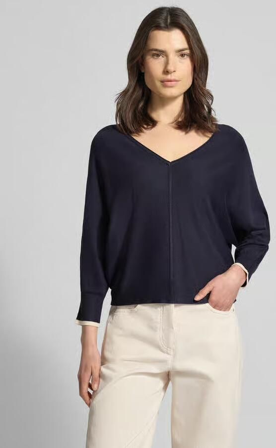 Comma Gebreide pullover van viscosemix met V-hals - Foto 6