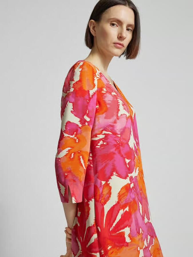Comma jurk met all over print roze oranje ecru