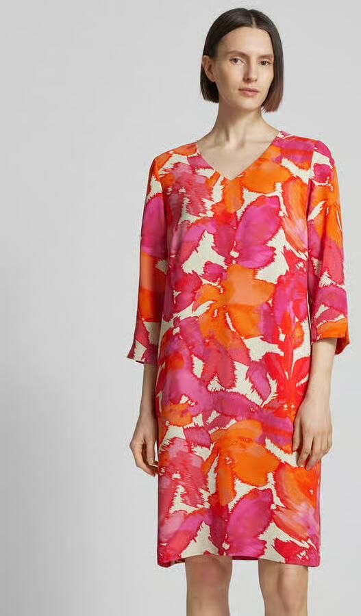 Comma jurk met all over print roze oranje ecru - Foto 2