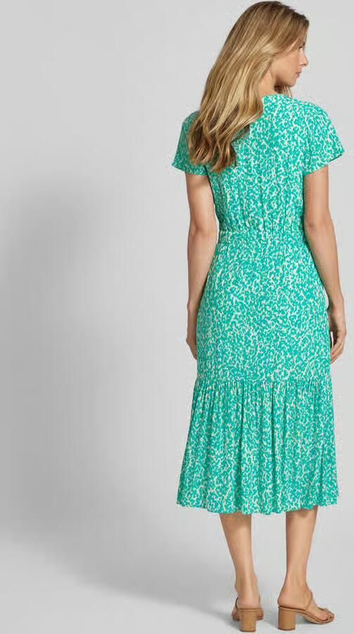 Comma casual identity jurk met all over print en volant groen wit