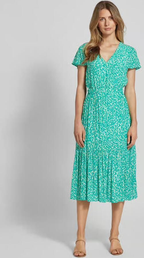 Comma casual identity jurk met all over print en volant groen wit - Foto 2