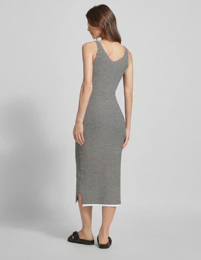 Comma Katoenen Gestreepte Gebreide Jurk Black Dames