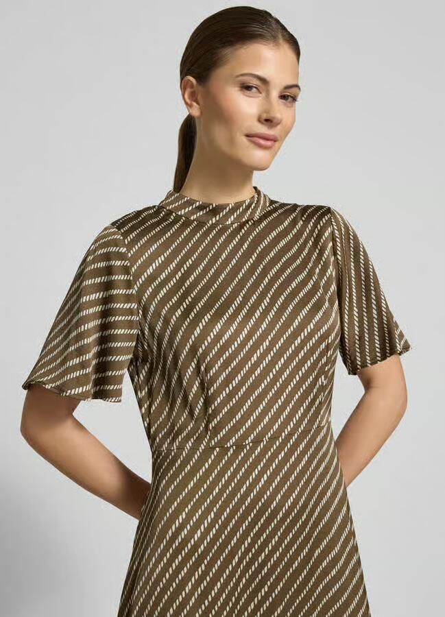 Comma midi-jurk van pure viscose met opstaande kraag
