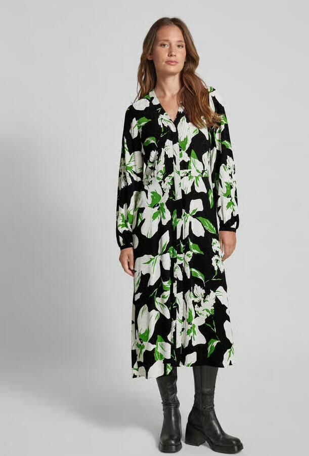 Comma Midi-jurk van pure viscose met zijsplitten - Foto 2