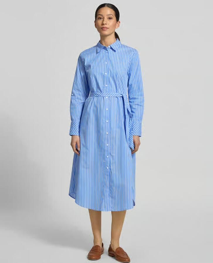 Comma gestreepte blousejurk met krijtstreep blauw - Foto 3