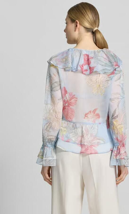 Comma regular fit blouse met volants en trompetmouwen - Foto 4