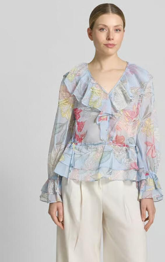 Comma regular fit blouse met volants en trompetmouwen - Foto 3