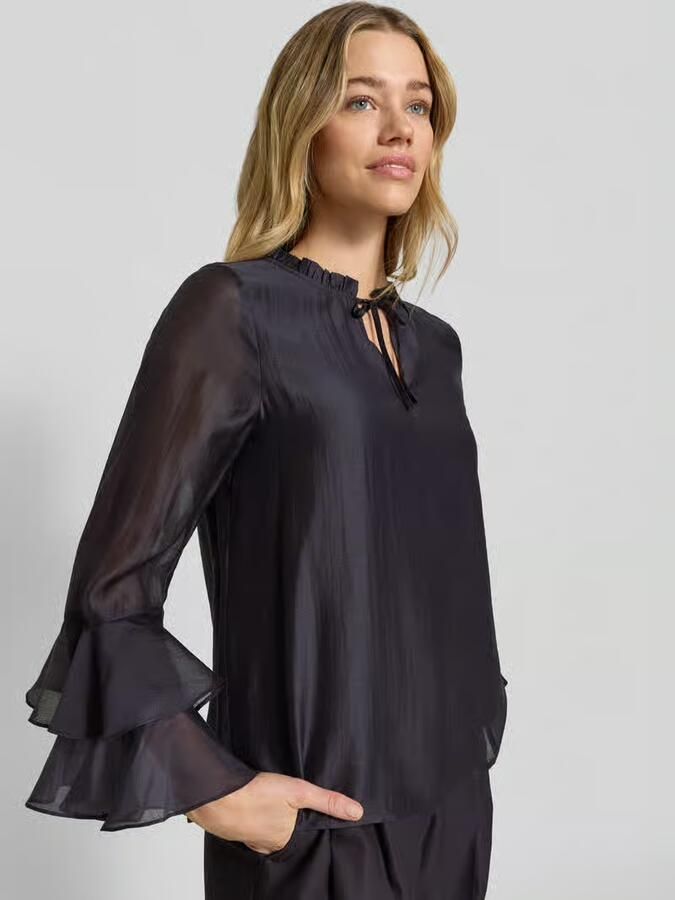 Comma regular fit blouse van lyocellmix met volants