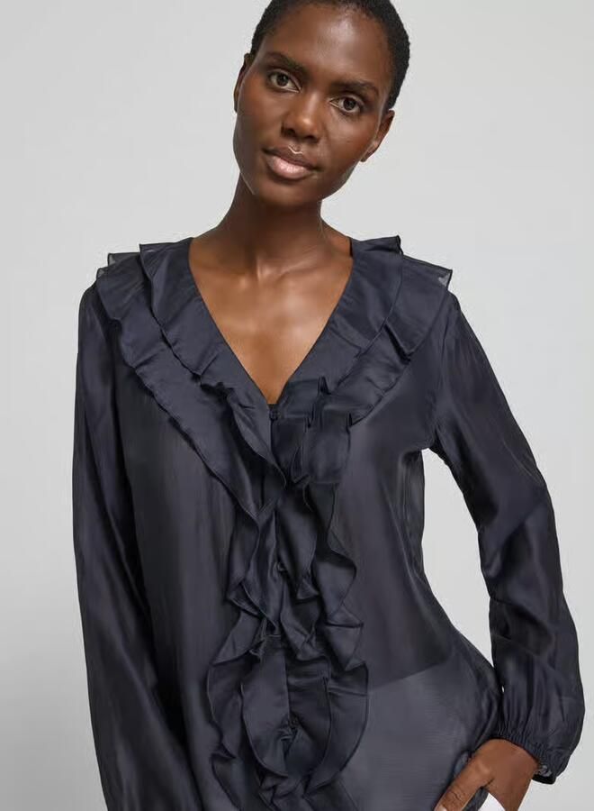 Comma regular fit blouse van lyocellmix met volants - Foto 3
