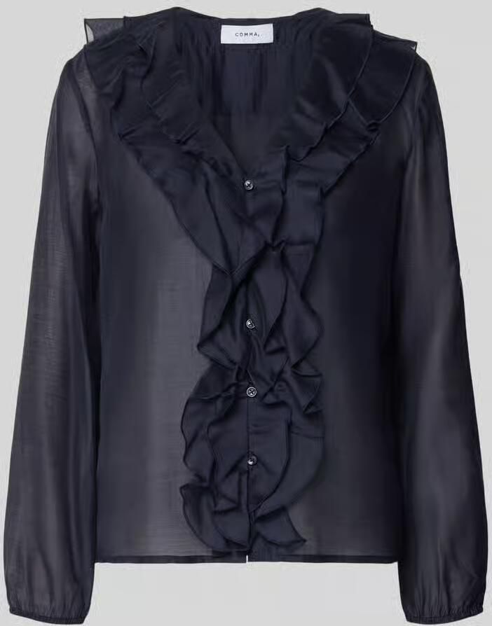 Comma regular fit blouse van lyocellmix met volants - Foto 4