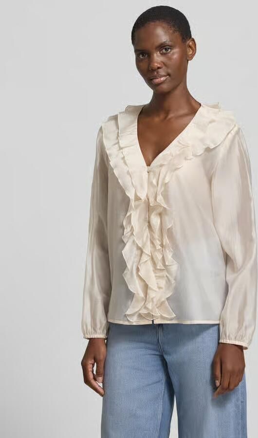 Comma regular fit blouse van lyocellmix met volants - Foto 4