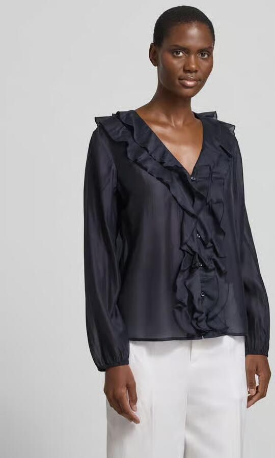 Comma regular fit blouse van lyocellmix met volants - Foto 6