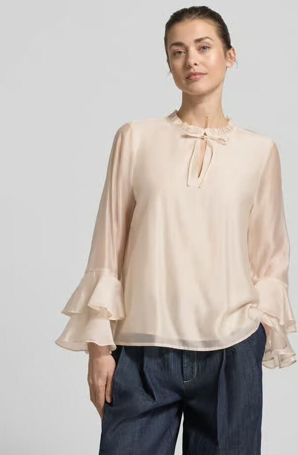 Comma regular fit blouse van lyocellmix met volants - Foto 2