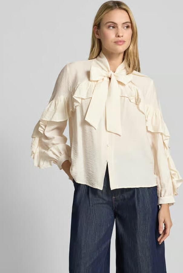Comma Regular fit strikblouse van viscosemix met volants - Foto 2