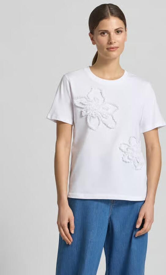 Comma regular fit T-shirt met ruchesafwerking - Foto 4