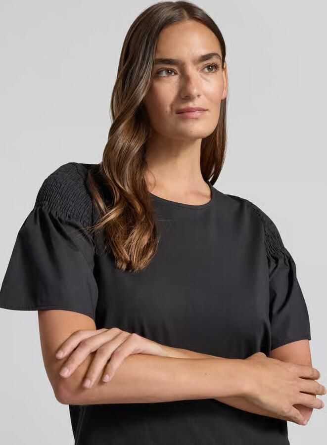 Comma regular fit T-shirt met smokdetail - Foto 3