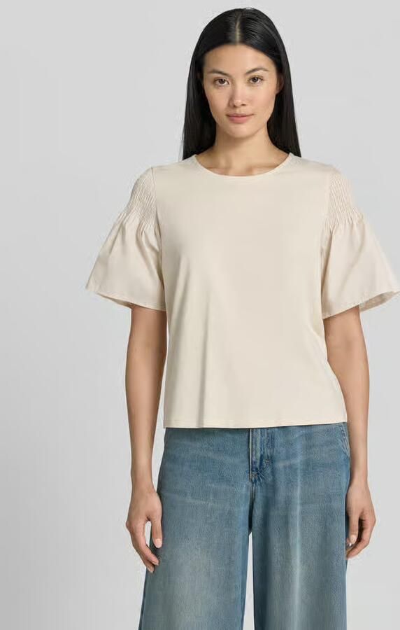 Comma regular fit T-shirt met smokdetail - Foto 3