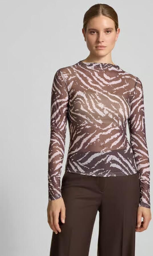 Comma Slim fit longsleeve in semi-transparant design - Foto 3