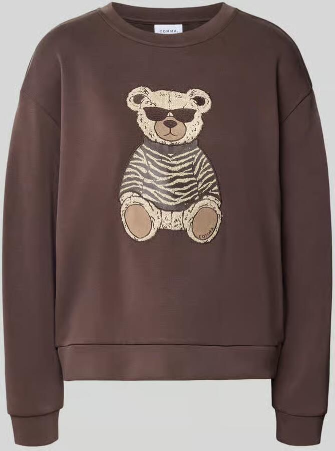 Comma Sweatshirt met motiefstitching en ronde hals