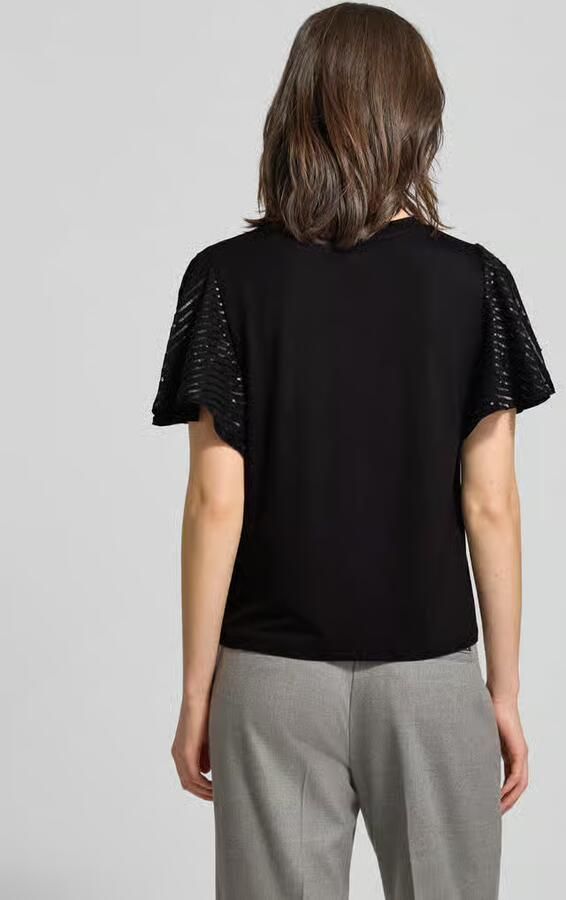 Comma T-shirt met geribde ronde hals