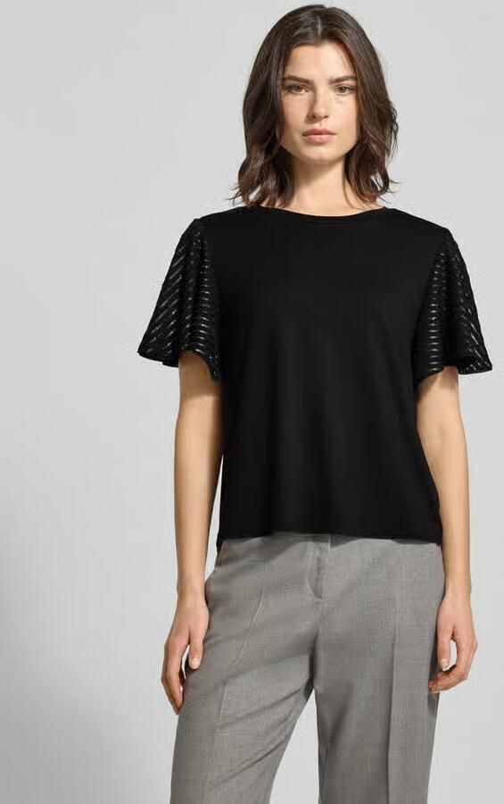 Comma T-shirt met geribde ronde hals - Foto 2