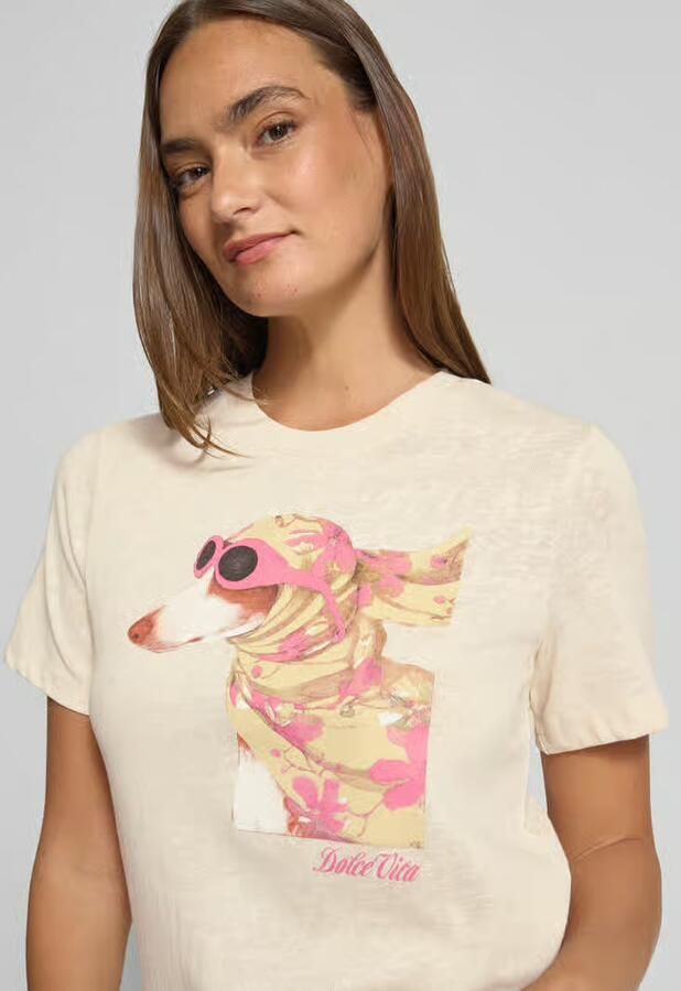 Comma T-shirt met dierenprint wit - Foto 4