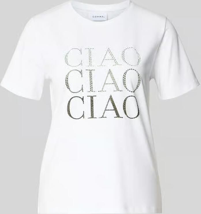 Comma T-shirt met print en siersteentjes