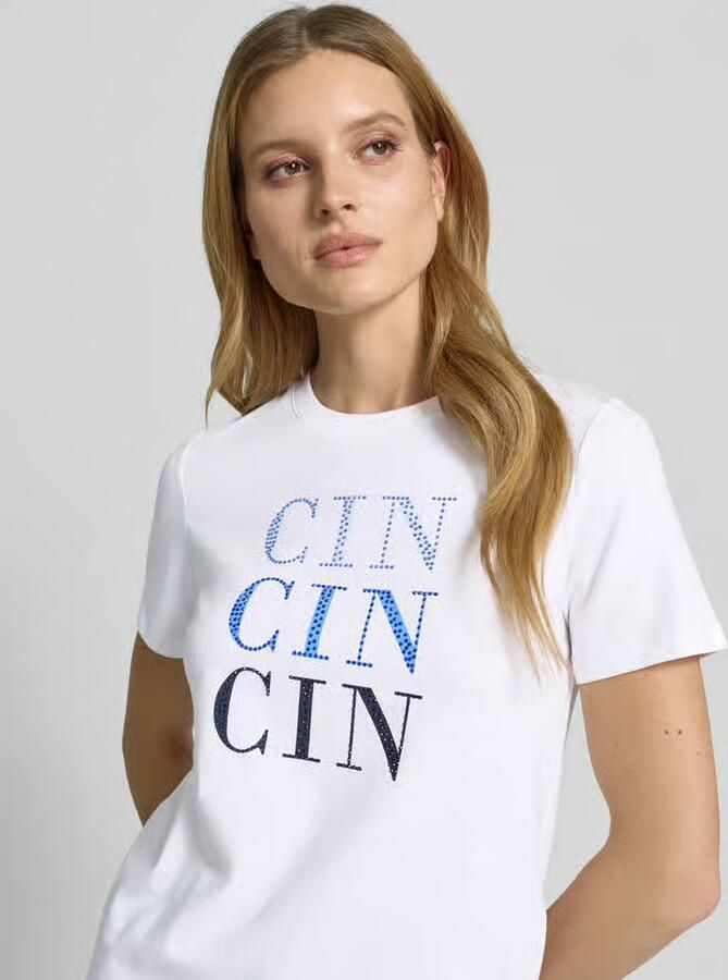 Comma T-shirt met siersteentjes en ronde hals