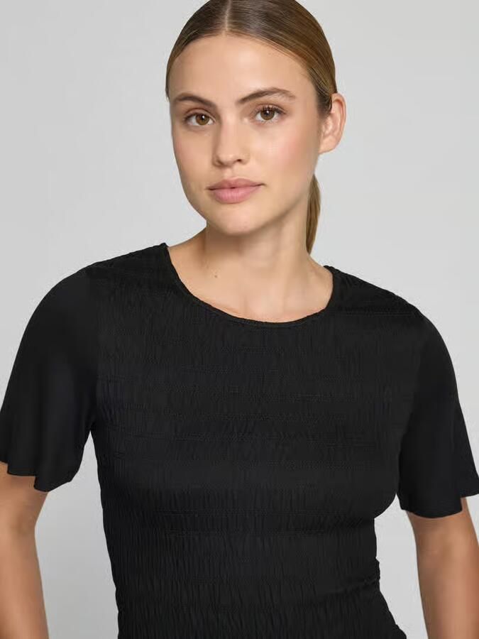 Comma T-shirt van mix van viscose en elastaan met gesmokte details