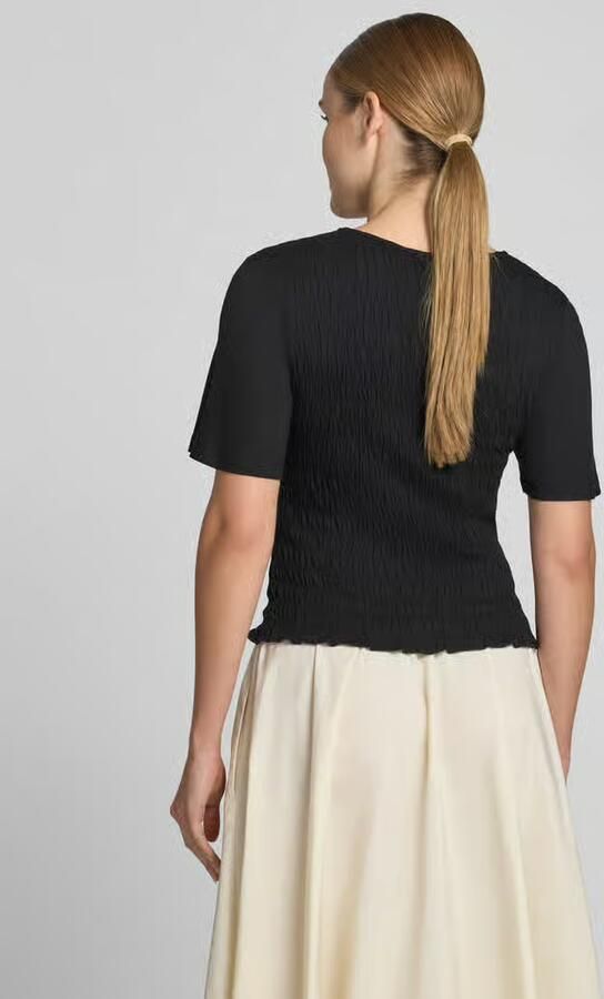 Comma T-shirt van mix van viscose en elastaan met gesmokte details - Foto 3