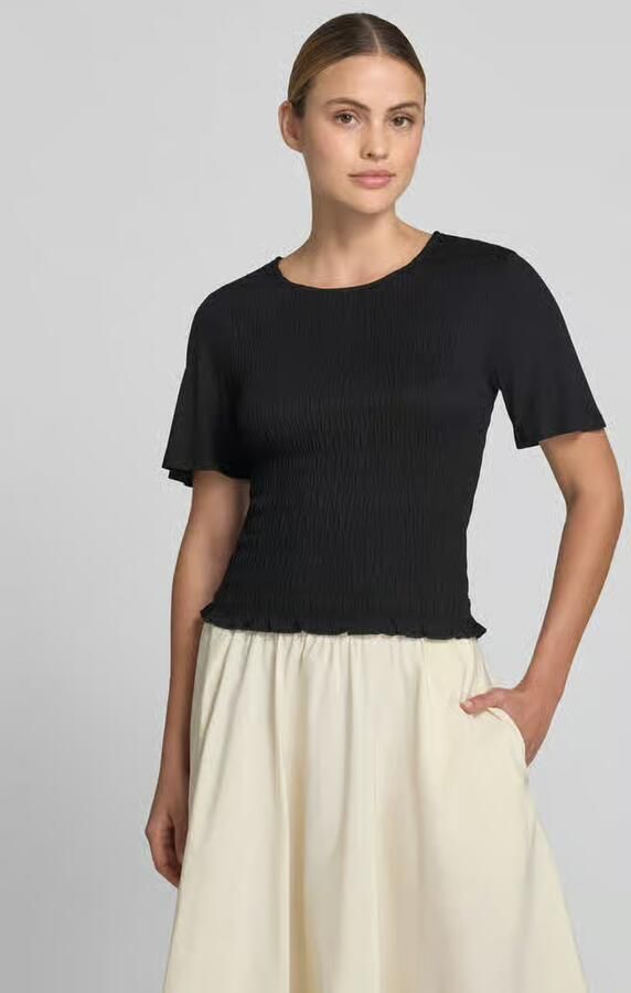 Comma T-shirt van mix van viscose en elastaan met gesmokte details - Foto 2