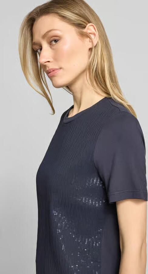 Comma T-shirt van viscosemix met pailletten - Foto 3