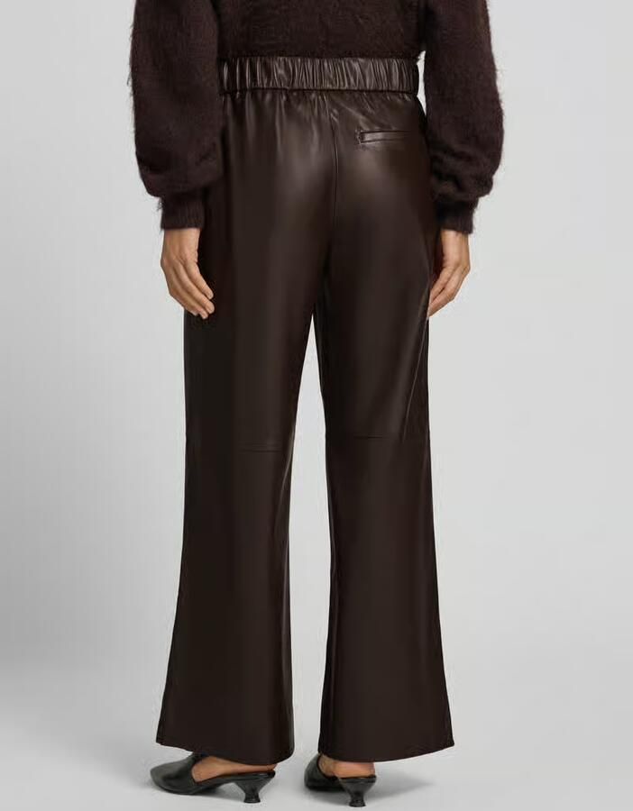 Comma imitatieleren wide leg broek donkerbruin - Foto 3