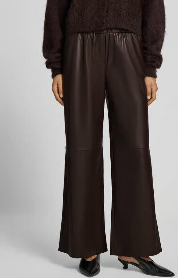 Comma imitatieleren wide leg broek donkerbruin - Foto 4