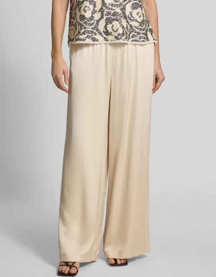 Comma satijnen wide leg regular waist casual broek beige - Foto 5