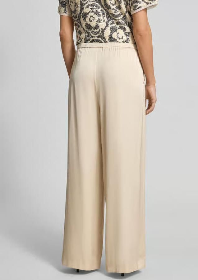 Comma satijnen wide leg regular waist casual broek beige - Foto 4