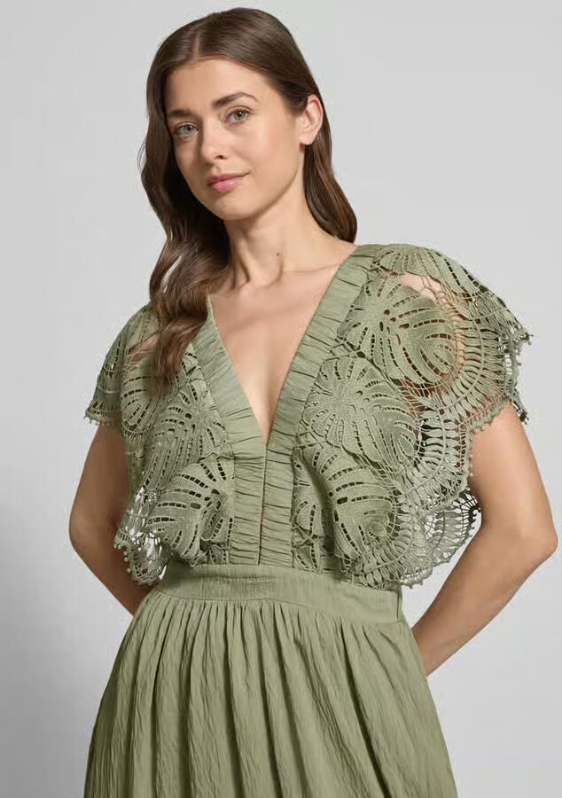 Cph Muse midi-jurk met opengewerkte borduursels model 'Cole'