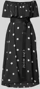 Cph Muse midi-jurk met riem en carmenhals model 'FIE'