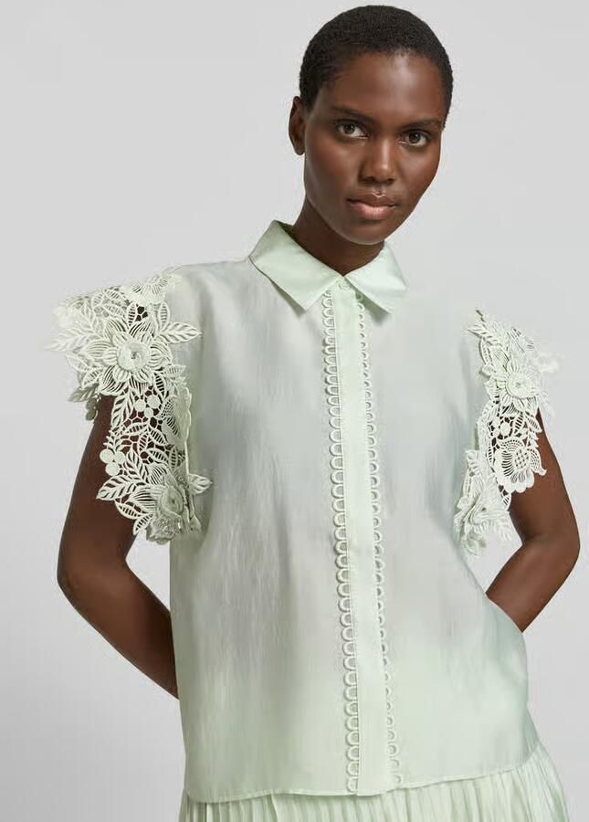 Cph Muse regular fit blouse met kanten inzet model 'MOLLY'